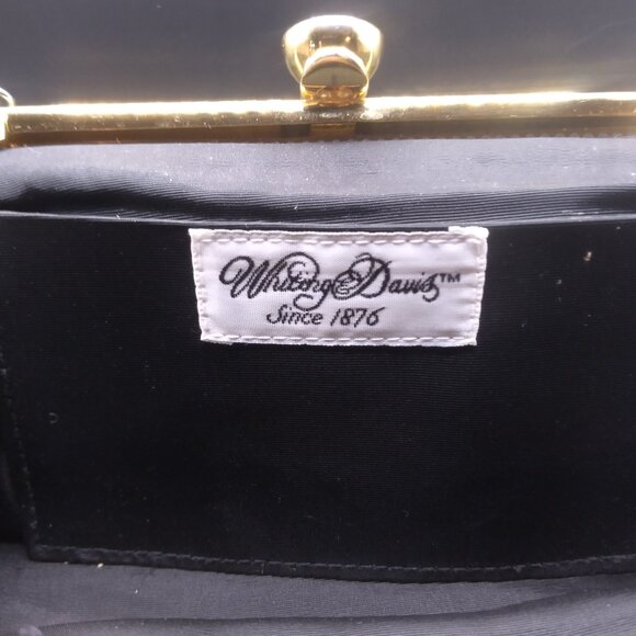 Vintage Whiting & Davis Black Mesh Metal Evening Bag Purse Rhinestone kiss lock - Picture 4 of 7